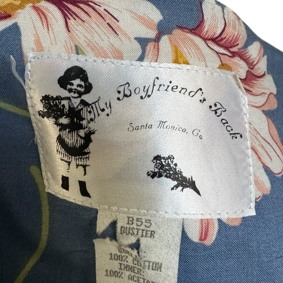 My Boyfriend's Back Womens Floral Quilted Bustier Corset Top SZ Large Blue USA - Picture 8 of 9